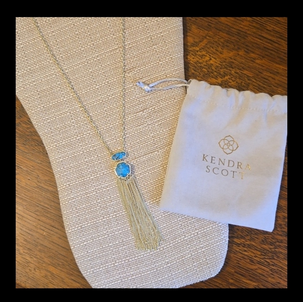 Kendra Scott Tae Long Pendant Nevklace In Veined  Turquoise Magnesite.